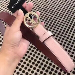 Coach Pink and Brown Leather Belt with Gold Accent